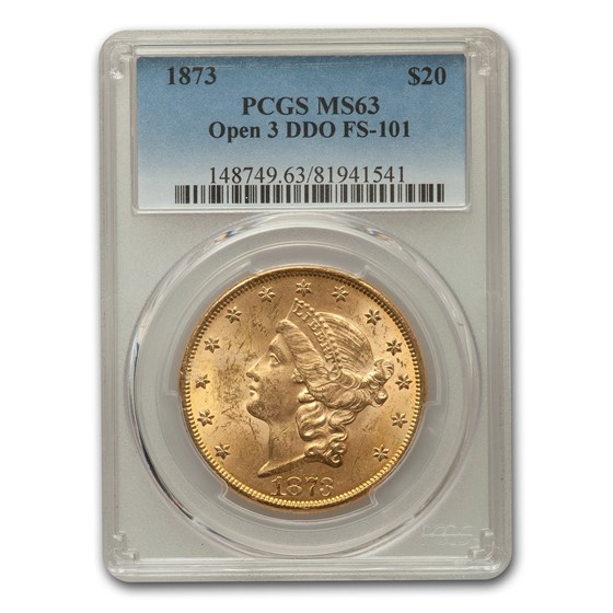 1873 $20 Liberty Gold Double Eagle MS-63 PCGS (Open 3, DDO) 1873 $20 Liberty Gold Double Eagle MS-63 PCGS (Open 3, DDO)