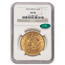1873 $20 Liberty Gold Double Eagle Open 3 AU-58 NGC CAC