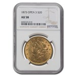 1873 $20 Liberty Gold Double Eagle Open 3 AU-58 NGC