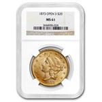 1873 $20 Liberty Gold Double Eagle Open 3 MS-61 NGC