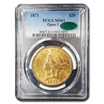 1873 $20 Liberty Gold Double Eagle Open 3 MS-61 PCGS CAC