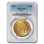 1873 $20 Liberty Gold Double Eagle Open 3 MS-61 PCGS