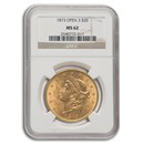 1873 $20 Liberty Gold Double Eagle Open 3 MS-62 NGC