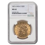 1873 $20 Liberty Gold Double Eagle Open 3 MS-62 NGC