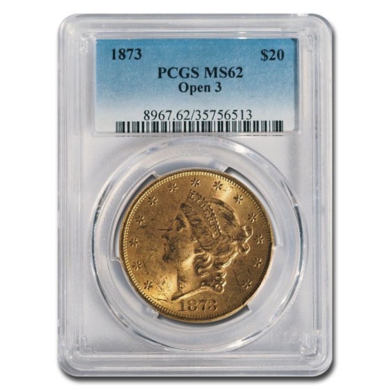 1873 $20 Liberty Gold Double Eagle Open 3 MS-62 PCGS