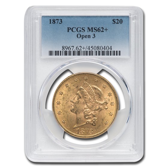 1873 $20 Liberty Gold Double Eagle Open 3 MS-62+ PCGS