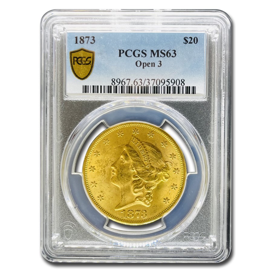 1873 $20 Liberty Gold Double Eagle Open 3 MS-63 PCGS