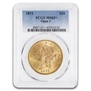 1873 $20 Liberty Gold Double Eagle Open 3 MS-63+ PCGS