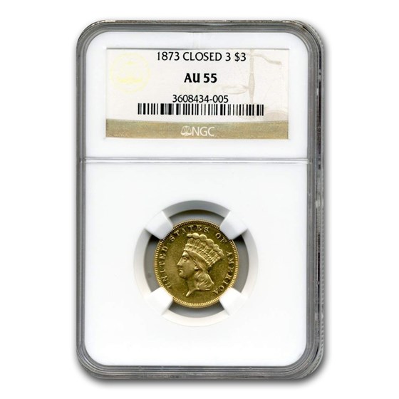 1873 $3 Gold Princess AU-55 NGC (Closed 3) 1873 $3 Gold Princess AU-55 NGC (Closed 3)