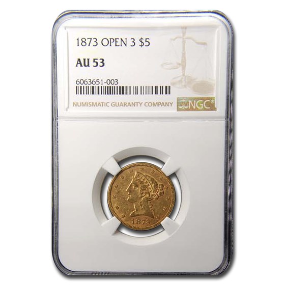 1873 $5 Liberty Gold Half Eagle AU-53 NGC (Open 3) 1873 $5 Liberty Gold Half Eagle AU-53 NGC (Open 3)
