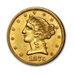 1873 $5 Liberty Gold Half Eagle Closed 3 AU