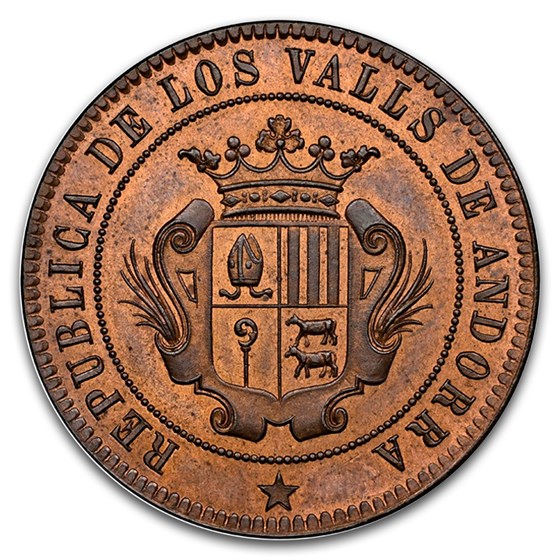 1873 Andorra 10 Centimos PF-66 NGC (Brown)