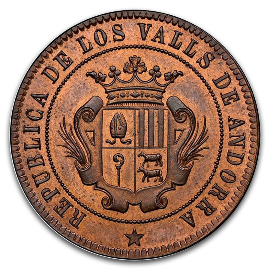 1873 Andorra 10 Centimos PF-66 NGC (Brown)