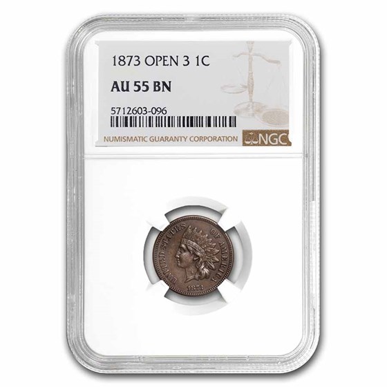 1873 Indian Head Cent AU-55 NGC (Brown, Open 3) 1873 Indian Head Cent AU-55 NGC (Brown, Open 3)