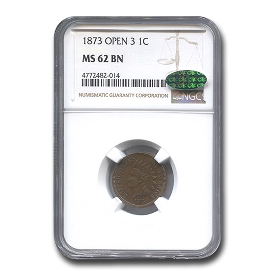 1873 Indian Head Cent MS-62 NGC CAC (Brown, Open 3) 1873 Indian Head Cent MS-62 NGC CAC (Brown, Open 3)