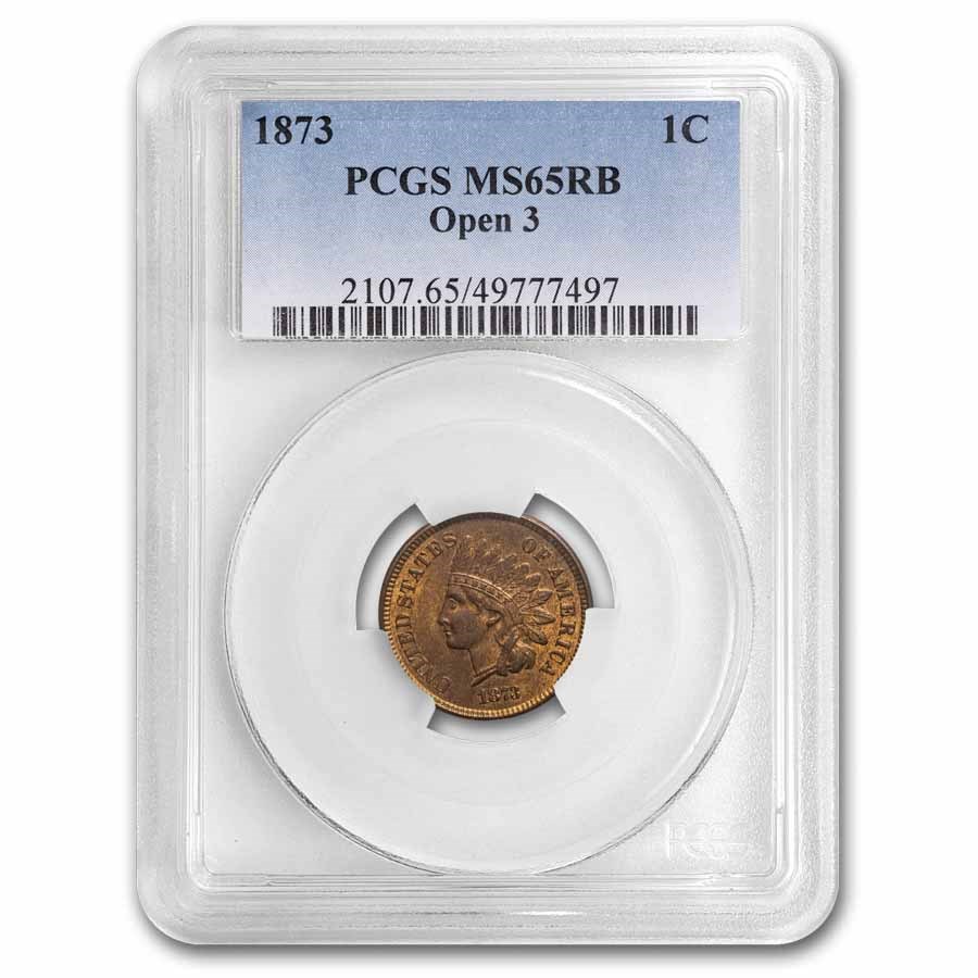 1873 Indian Head Cent Open 3 MS-65 PCGS (Red/Brown)