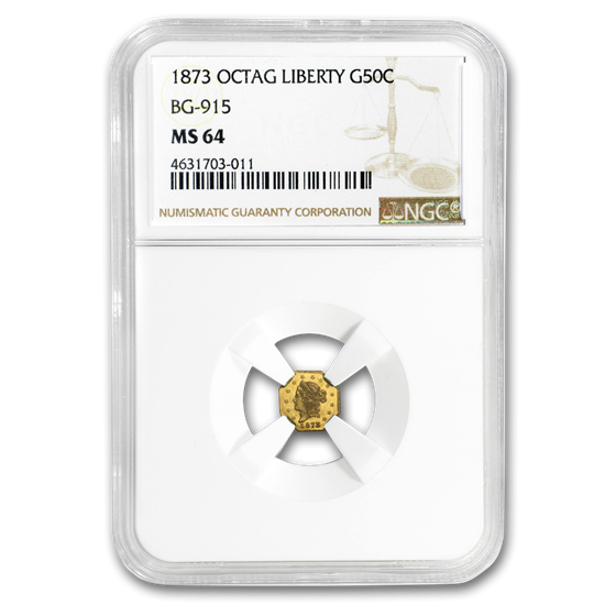 1873 Liberty Octagonal 50 Cent Gold MS-64 NGC (BG-915) 1873 Liberty Octagonal 50 Cent Gold MS-64 NGC (BG-915)