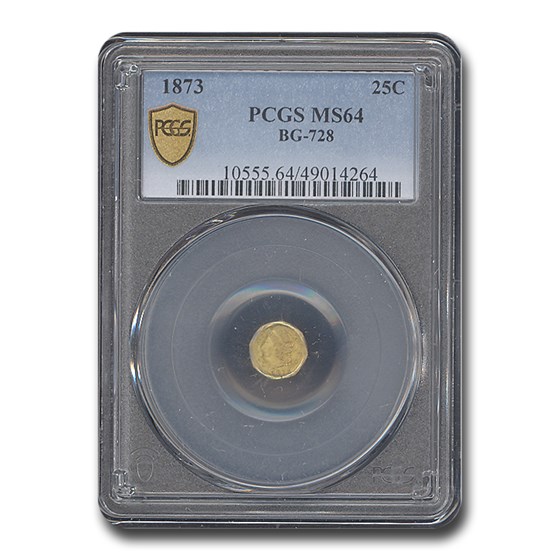 1873 Liberty Round 25 Cent Gold MS-64 PCGS (BG-728) 1873 Liberty Round 25 Cent Gold MS-64 PCGS (BG-728)