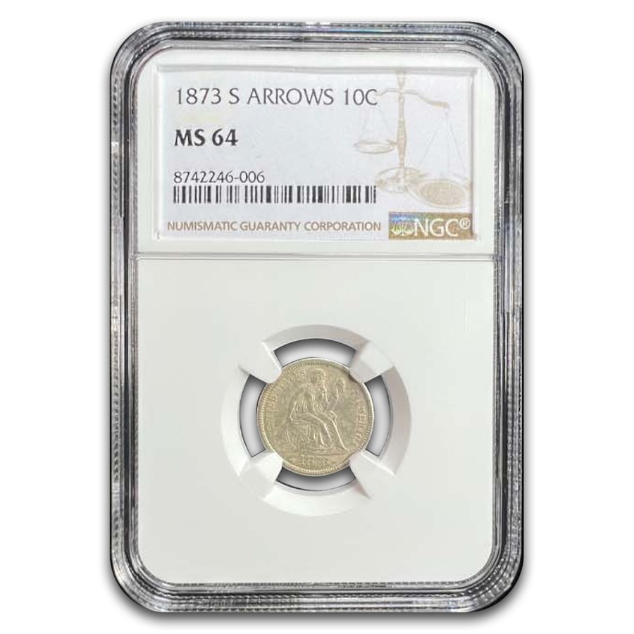 1873 Liberty Seated Dime MS-64 NGC (Arrows)