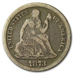 1873 Liberty Seated Dime No Arrows Open 3 Fine