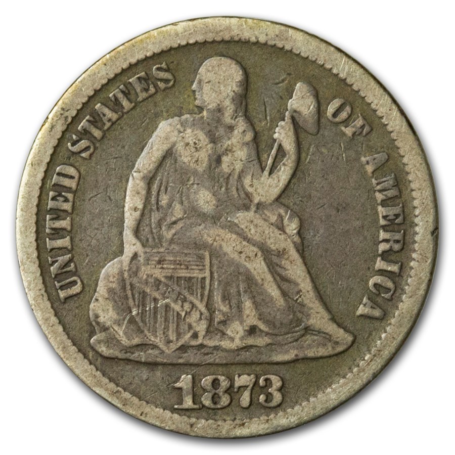 1873 Liberty Seated Dime No Arrows Open 3 Fine