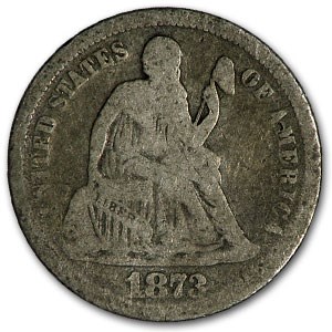 1873 Liberty Seated Dime No Arrows Open 3 VG