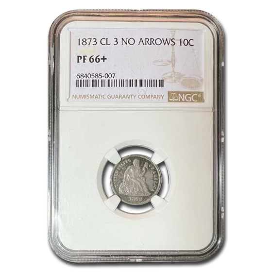 1873 Liberty Seated Dime PF-66+ NGC (CL 3, No Arrows) 1873 Liberty Seated Dime PF-66+ NGC (CL 3, No Arrows)