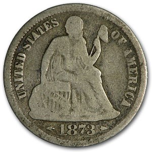1873 Liberty Seated Dime w/Arrows VG