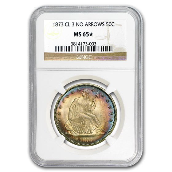 1873 Liberty Seated Half Dollar CL 3 No Arrows MS-65 Star NGC 1873 Liberty Seated Half Dollar CL 3 No Arrows MS-65 Star NGC