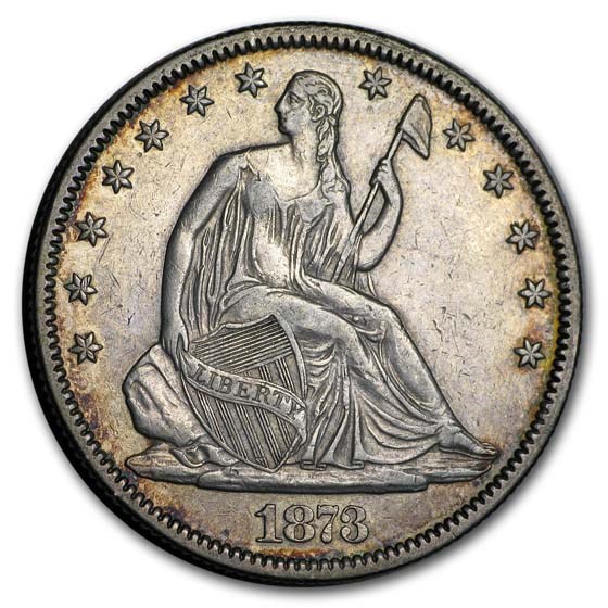 1873 Liberty Seated Half Dollar No Arrows Closed 3 XF