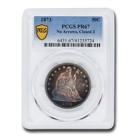 1873 Liberty Seated Half Dollar PR-67 PCGS (No Arrows, Closed 3) 1873 Liberty Seated Half Dollar PR-67 PCGS (No Arrows, Closed 3)