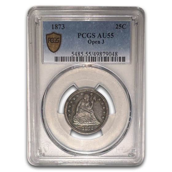 1873 Liberty Seated Quarter AU-55 PCGS (Open 3)