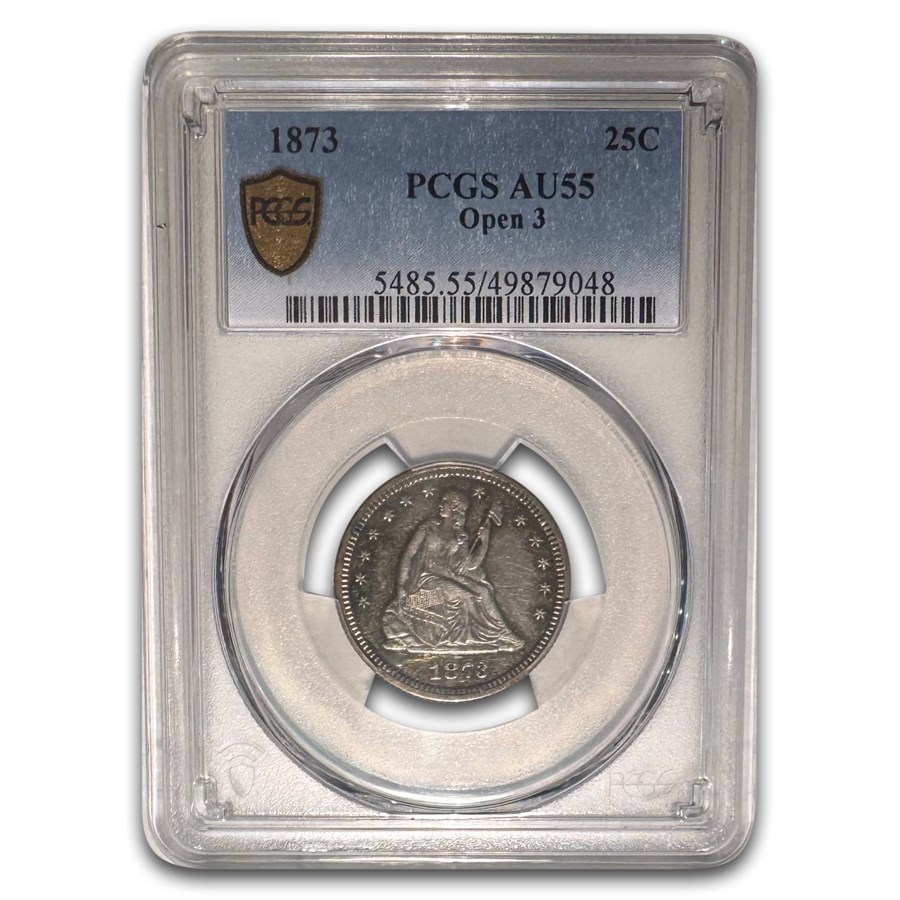 1873 Liberty Seated Quarter AU-55 PCGS (Open 3)