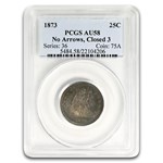 1873 Liberty Seated Quarter AU-58 PCGS (No Arrows, Closed 3)