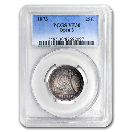 1873 Liberty Seated Quarter VF-30 PCGS (Open 3) 1873 Liberty Seated Quarter VF-30 PCGS (Open 3)