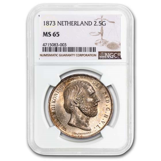 1873 Netherlands Silver 2 1/2 Gulden Wilhelm III MS-65 NGC 1873 Netherlands Silver 2 1/2 Gulden Wilhelm III MS-65 NGC