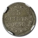 1873 Newfoundland Silver 5 Cents Victoria Fine-12 NGC