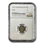 1873 Newfoundland Silver 5 Cents Victoria Fine-12 NGC