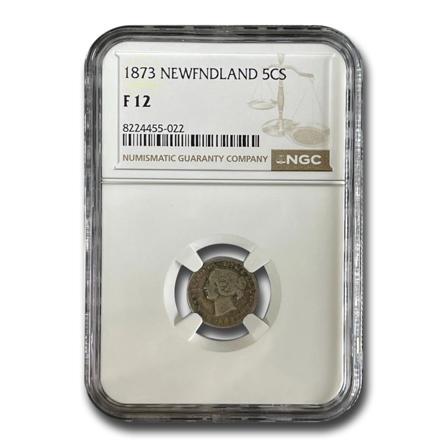 1873 Newfoundland Silver 5 Cents Victoria Fine-12 NGC