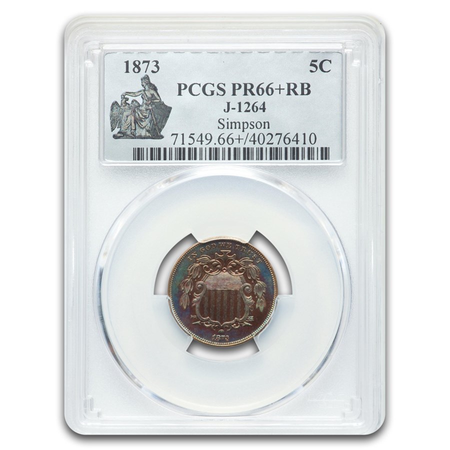 1873 Pattern Shield Nickel PR-66+ PCGS (Red/Brown, J-1264)
