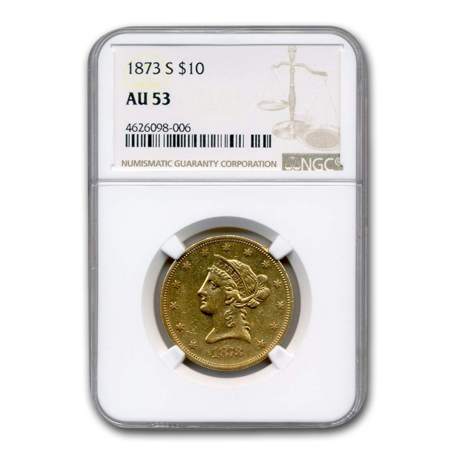 1873-S $10 Liberty Gold Eagle AU-53 NGC