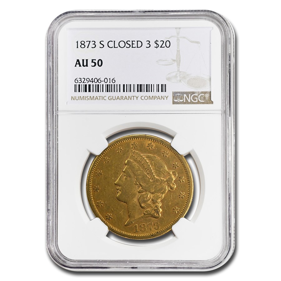 1873-S $20 Liberty Gold Double Eagle AU-50 NGC (Closed 3)
