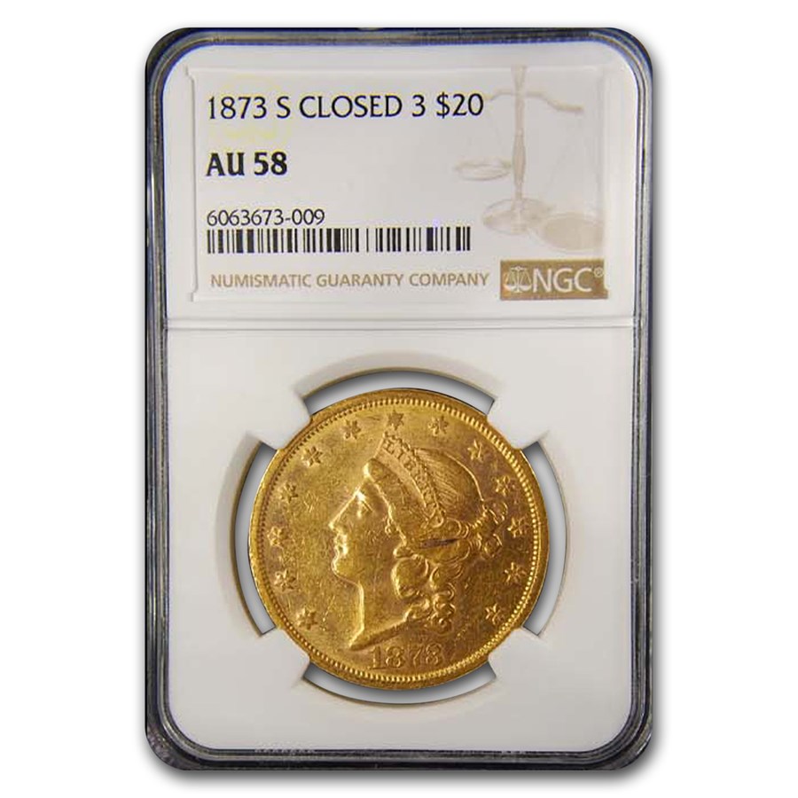 1873-S $20 Liberty Gold Double Eagle AU-58 NGC (Closed 3)