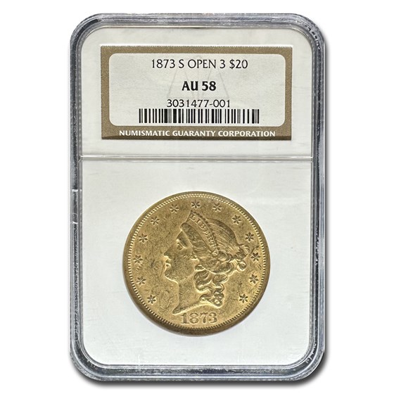 1873-S $20 Liberty Gold Double Eagle AU-58 NGC (Open 3) 1873-S $20 Liberty Gold Double Eagle AU-58 NGC (Open 3)