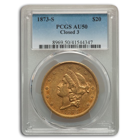 1873-S $20 Liberty Gold Double Eagle Closed 3 AU-50 PCGS