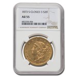 1873-S $20 Liberty Gold Double Eagle Closed 3 AU-55 NGC