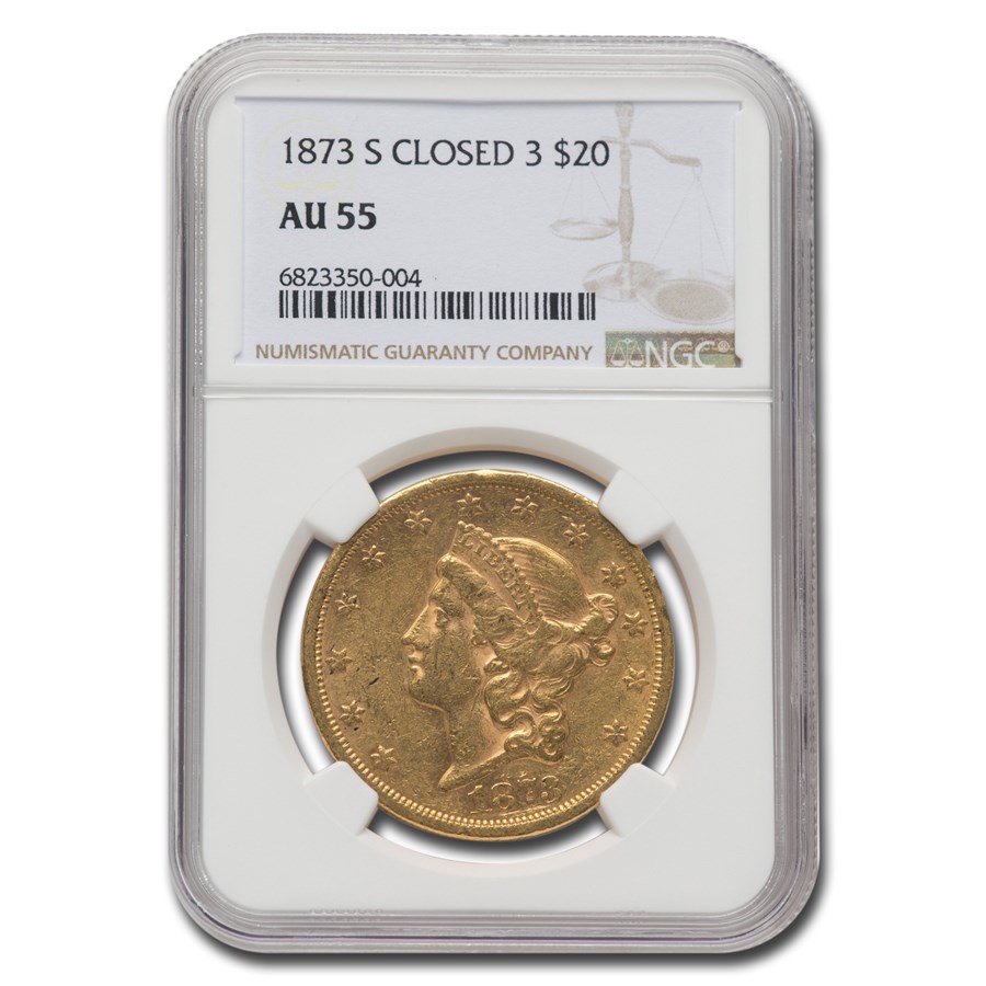 1873-S $20 Liberty Gold Double Eagle Closed 3 AU-55 NGC