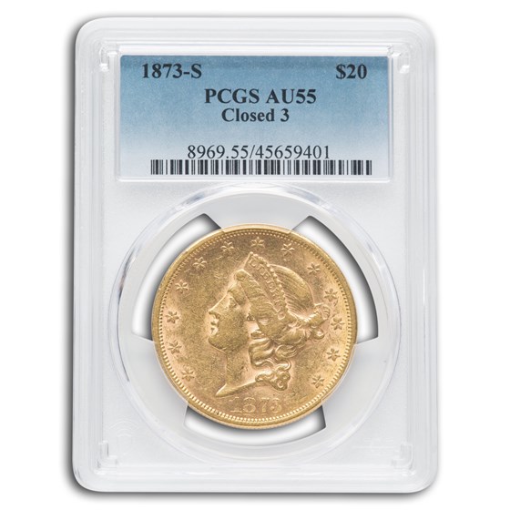 1873-S $20 Liberty Gold Double Eagle Closed 3 AU-55 PCGS 1873-S $20 Liberty Gold Double Eagle Closed 3 AU-55 PCGS