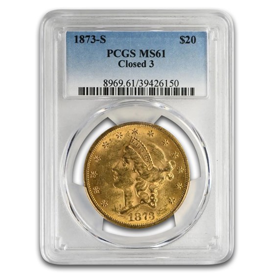 1873-S $20 Liberty Gold Double Eagle Closed 3 MS-61 PCGS