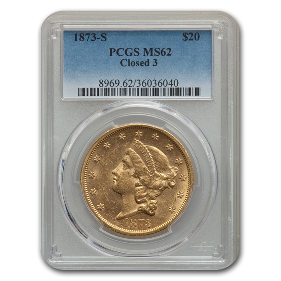 1873-S $20 Liberty Gold Double Eagle Closed 3 MS-62 PCGS 1873-S $20 Liberty Gold Double Eagle Closed 3 MS-62 PCGS